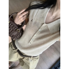 批发JoeyJoy酒一 韩系学院风翻领刺绣针织衫女<b class='q'>夏</b>季无袖松弛感短上衣