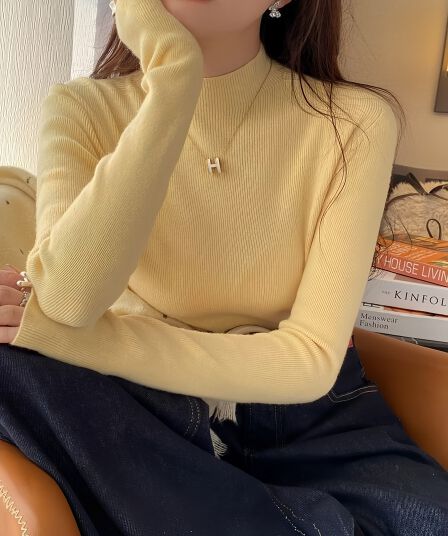 황색 스웨터 가을 겨울 소녀 니트 스웨터 2026 새로운 겨울 반하이넥 인사이드 가져 가라. 기본 셔츠 중 칼라 양모 맨위