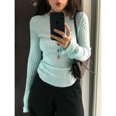 批发设计感辣妹镂空<b class='q'>薄款</b>针织打底衫女春秋修身紧身长袖小心机内搭上衣