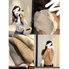 批发洋毛坑条短款修身长袖打底针织衫女春秋内搭别致毛衣