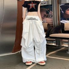 批发美式复古腰封叠穿设计感阔腿裤男女宽松休闲<b class='q'>街头</b>运动风直筒裤