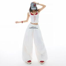 批发美式复古腰封叠穿设计感阔腿裤男女宽松休闲<b class='q'>街头</b>运动风直筒裤