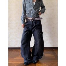 批发美式复古设计感小众高级感阔腿工装<b class='q'>裤</b><b class='q'>欧美</b>街头宽松直筒<b class='q'>裤</b>子