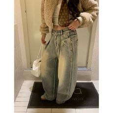 批发美式复古阔腿牛仔裤女春秋<b class='q'>大码</b>高腰直筒显瘦宽松垂坠感高街拖地裤