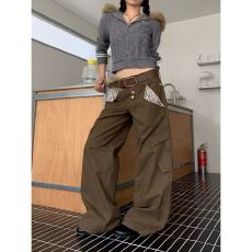 批发欧货口袋字母提花高腰直筒<b class='q'>牛仔裤</b>女秋冬复古时尚显瘦阔腿长裤