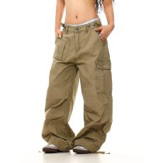 批发褶皱多口袋水洗工装裤文艺潮流新款日系ins流行时尚百搭原宿慵懒