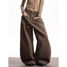 批发时尚潮流洗水做旧立体裁剪弯刀<b class='q'>休闲</b>裤新款慵懒ins流行百搭气质