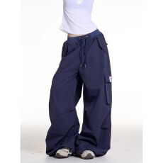 批发ins松紧腰抽绳拼色多口袋<b class='q'>休闲</b>裤潮流新款文艺时尚慵懒原宿百搭