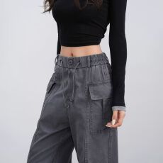 批发【实价 水洗斜纹棉】直筒多口袋工装<b class='q'>牛仔裤</b>男女潮牌痞帅街头褶皱