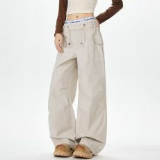 批发【实价水洗斜纹棉】卡其色阔腿<b class='q'>牛仔裤</b>女高腰显瘦宽松梨形身材直筒