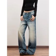 批发美式复古直筒<b class='q'>牛仔裤</b>男女秋季新款垂感慵懒显瘦微喇裤