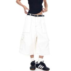 批发美式复古大口袋工装短裤女夏季高街潮牌宽松休闲直筒阔腿七分裤