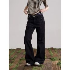 批发美式街头原牛口袋刺绣微喇牛仔裤男女cleanfit百搭休闲直筒长裤