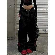 批发美式高街复古重工立体赤蛇刺绣黑色<b class='q'>牛仔裤</b>男女街头宽松阔腿裤子潮