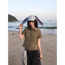 批发美式高级感复古工装短袖<b class='q'>衬衫女</b>夏季2026新款设计感百搭短款上衣