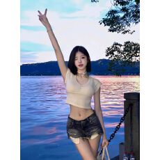 批发复古破洞牛仔短裤女春夏季新款美式辣妹纯欲风低腰a字热裤