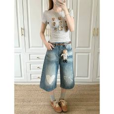 批发时尚百搭慵懒潮流新款夏季七分牛仔短<b class='q'>裤</b>文艺原宿简约<b class='q'>气质</b>ins