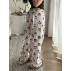 批发美式俏皮<b class='q'>可爱</b>猫爱心满印休闲裤夏季宽松打褶设计慵懒百搭ins长裤