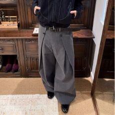 批发秋冬高级感灰色高腰显瘦宽松垂感梨型身材双褶阔腿<b class='q'>西装</b>裤<b class='q'>男</b>女