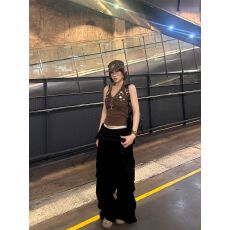 批发【排扣宫廷风解构翻腰立体口袋】廓形解构设计感<b class='q'>黑色</b>工装裤男<b class='q'>女</b>