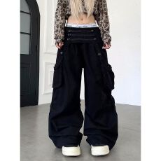 批发秋季解构排扣宽松垂感西裤高级感拖地男<b class='q'>女</b>潮牌复古纯色直筒裤