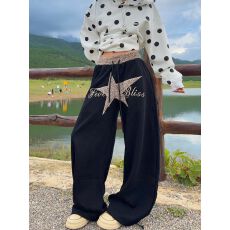 批发豹纹腰头拼接星星刺绣弯刀卫裤女oversize跳爵士舞Jazz宽松阔腿裤