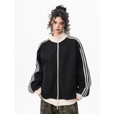 批发美式撞色三条杠立领卫衣女秋季潮牌宽松运动外套休闲<b class='q'>百搭</b>情侣夹克