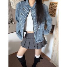 批发春秋款韩国时尚高级感痞帅<b class='q'>牛仔外</b><b class='q'>套男</b>女炸街轻奢气质小香风外套潮