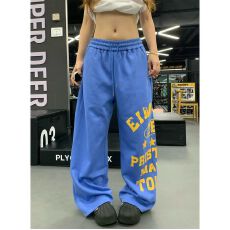 批发美式复古多巴胺字母印花阔腿卫裤男女同款宽松<b class='q'>街头</b>休闲风运动裤潮