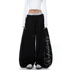 批发反光夹条黑色工<b class='q'>装裤</b><b class='q'>女</b>hiphop字母嘻哈长裤美式宽松运动休闲街舞裤