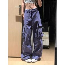 批发大码美式复古大口袋设计感牛仔裤女秋季新款高街百搭宽松工装<b class='q'>长裤</b>