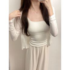 批发夏天必入薄款白色开衫防晒小衫短外套绝美清纯内搭带胸垫吊带背心