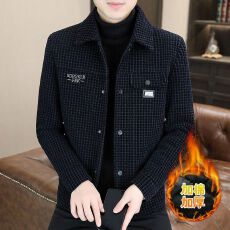 批发新款加绒加厚翻领外套男秋冬潮牌格子印花短款<b class='q'>风衣</b>时尚妮子大衣