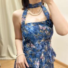 批发复古油画蝴蝶印花显瘦荷叶边立体花围脖<b class='q'>雪纺</b>衫女2026夏季新款