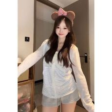 批发【原版面料】条纹拉链长袖连帽<b class='q'>开衫</b>外套女<b class='q'>夏季</b>短款防晒罩衫韩