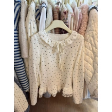 批发【原版布料260克】叠穿波点打底衫拼接蕾丝小花边<b class='q'>甜美</b>温柔上衣