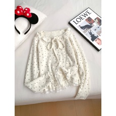 批发【原版布料260克】法式<b class='q'>甜美</b>蝴蝶结系带蕾丝花边波点减龄毛绒感