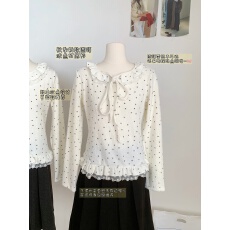 批发【原版布料260克】少<b class='q'>女</b>风波点娃娃领<b class='q'>长袖</b><b class='q'>t</b><b class='q'>恤</b>设计蝴蝶结显瘦上衣