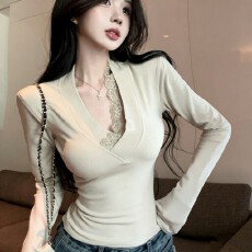 批发【随心裁抓毛】纯欲<b class='q'>风</b>性感v领小上衣蕾丝打底衫内搭别致<b class='q'>韩</b>系上衣