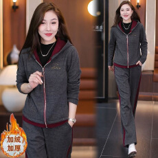 批发现货2025冬季新款休闲运动套装加<b class='q'>绒</b>保暖连帽外套女长裤两件套#895