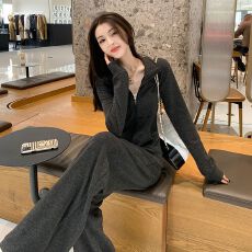 现货慵懒风休闲运动服套装女秋新款韩版显瘦卫衣阔腿裤两件套922#
