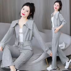 批发现货时尚休闲运动套装女<b class='q'>短款</b>开衫<b class='q'>卫衣</b>高腰阔腿喇叭裤两件套潮#833