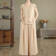 批发现货2026夏季新款女设计感气质减龄宽松<b class='q'>上衣</b>阔腿<b class='q'>裤</b><b class='q'>休闲</b>两件套#944