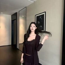 批发现货纯欲风韩系穿搭套<b class='q'>装</b><b class='q'>女</b>开衫外套蕾丝吊带休闲长裤三件套潮#960