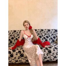 批发纯欲辣妹蕾丝花边2025<b class='q'>吊带</b>连衣裙收腰显瘦气质<b class='q'>长裙</b>针织开衫两件套