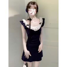 批发蕾丝小飞袖连衣裙女夏季法式辣妹收腰包臀裙子优雅气质绝美短裙子