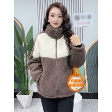 批发<b class='q'>妈妈</b>装女装<b class='q'>棉衣</b>拼色颗粒绒外套2022秋冬新款加绒加厚羊羔绒外套女