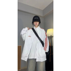 批发美式慵懒chic三条杠开衫卫衣男女韩版宽松学生立领运动<b class='q'>棒球</b>服<b class='q'>外套</b>