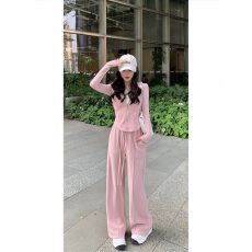 批发休闲<b class='q'>运动</b>风套装2025早秋新款修身连帽拉链开衫阔腿裤春秋款两件套