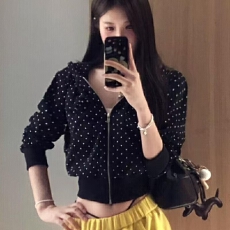 批发波点小衫美式简约长袖连帽<b class='q'>开衫</b>精致